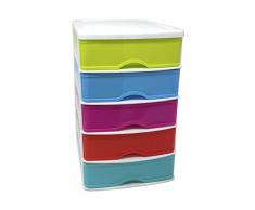 Cajonera de plástico 5 cajones multicolor 28 x 21.5 x 17.5 cm