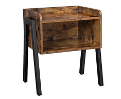 VASAGLE Mesa Auxiliar, Mesita de Noche, Mesa Lateral, Mesa de café Apilable, con Compartimento Delantero Abierto, Marco Metálico Robusto, Fácil de Montar, Marrón Rústico y Negro LET54X