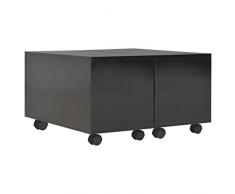 Festnight Mesa de Centro Extensible con Ruedas Mesa Centro Madera Mesa de Centro de Aglomerado Negro Brillante con 1 Compartimento Interno y Ruedas Mesita Café Mesa Auxiliar Mueble Salón 60x60x35 cm