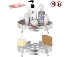 Yeegout Estante de esquina de baño Sin taladro con ganchos Soporte para jabonera Bastidor de aluminio Adhesivo montado en la pared Ducha Caddy Storage