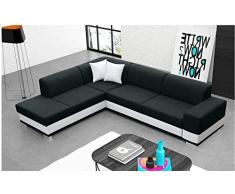 Sofá rinconera Moderno con Cama y arcón – Barbados (Negro con Blanco, Esquina Lado Izquierdo)
