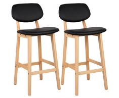 Taburete de Bar Woltu BH51sz-2, Juego de 2 Unidades, Asiento Acolchado y Respaldo de Piel sintética, de diseño, de Madera, Color Negro