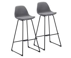 WOLTU 2X Taburete de Bar con Respaldo, Marco de Metal Imitación de Cuero Muebles Cocina Taburete Alto para Cocina, Bar, Paquete de 2 Unidades Gris