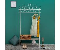 SONGMICS Perchero de Estilo Vintage – Perchero con Barra y 2 repisas de Metal 92 x 173 x 41 cm (B X H X T) hsr07 W Color Blanco Crema