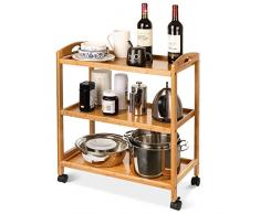 Homfa Carro Servicio para Cocina Carrito Auxiliar Estantería de Cocina de 3 Niveles con 4 Ruedas Bambú 40.5x33x73cm