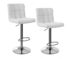 Songmics Taburete de bar, con respaldo, regulable en altura y giratorio cromado de cuero sintético Blanco LJB64W