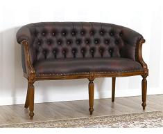 SIMONE GUARRACINO LUXURY DESIGN Sofá Isabelle Estilo Vittoriano 2 plazas Color Nogal Eco-Piel Bordeaux Vintage