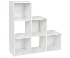 ts-ideen Estantería en Escalera Librero CD-DVD Madera Blanco 90 x 90 cm