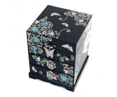 Joyero con Madreperla Madera Lacrada Negro Joyería Bisutería Cofre Regalo Caja Organizadora con Diseño de Flores Imaginarias