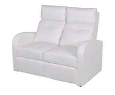 Festnight Sillón Blanco Reclinable de Cuero Artificial con 2 Plazas 128 x 85 x 103 cm (Ancho x Diámetro x Alto)