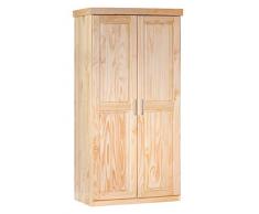 Inter Link Farm A10 Armario para Dormitorio con Espejo Pino Macizo Lacado Natural 140 x 190 x 55 cm, 2 puertas, Madera