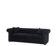 Chesterfield sofa Black luxurious linen 240cm length - Furniture
