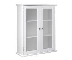 VASAGLE Armario de Pared, Armario Colgante de Baño, Armario para Medicamentos con Estantes Ajustables, Vitrina, 55 x 20 x 65 cm, Madera, Blanco BBC28WT