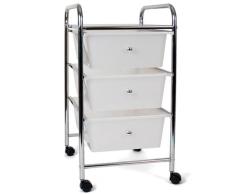 BAKAJI Carro Esteticista de Acero Cromado cajonera 3 cajones extraíbles con 4 Ruedas + Estante Superior Carro Carro con cajones Uso Oficina Casa Muebles Baño Silver Blanco 33 x 39