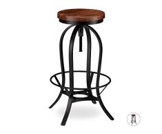 Relaxdays Taburete Alto Cocina, Banqueta Bar, Vintage Industrial, Hierro-Madera, Altura Ajustable 76,5 cm, Negro-Marrón