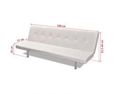 Vislone Ajustable Sofá Cama con 2 Almohadas y 3 Posiciones Ajustables Cuero Artificial 168x77x(61,5/64/66) cm Blanco Crema