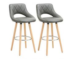 WOLTU 2X Taburetes de Bar con Respaldo Sillas de Cocina Juego de 2 Taburetes Altos Cocina Marco de Madera Maciza Imitación de Cuero Silla de Diseño Madera Gris BH111gr-2