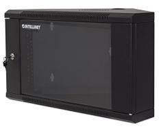 Intellinet 714624 Estante 6U Bastidor de Pared Negro - Estantería (60 kg, Bastidor de Pared, 6U, Negro, 48,3 cm (19), SPCC, Vidrio Templado)