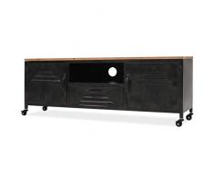 UnfadeMemory Mueble para TV con Ruedas,Mesa para TV,Mesa Baja para Salón Dormitorio,con 1 Cajón,1 Estante y 2 Armarios,Estilo Industrial y Antiguo,Acero Galvanizado 120x30x43cm Negro