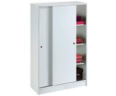 Armario Auxiliar Zapatero Multiusos Blanco Brillo de 2 Puertas correderas, estantes Regulables para Oficina, despensa, Cocina. 120cm Alto x 74cm Ancho x 33cm Fondo