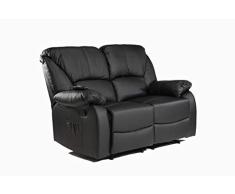 ECODE Sofa Canapé Dos Plazas Reclinable con Masaje por Ondulación Vibrante, Calor Lumbar, Polipiel ECO-8590/2 Negro