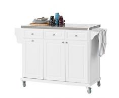 SoBuy Carrito de Cocina con Piso de Acero, Estantería de Cocina, Carrito de Servir, Blanco, FKW33-W, ES