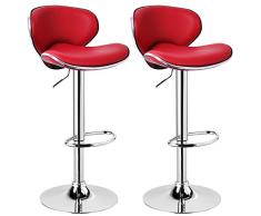 WOLTU 2X Taburete de Bar con Respaldo Regulable en Altura Cuero Artificial Acero Cromado Asiento Acolchado Silla de Bar Taburetes Alto Cocina Burdeos BH19bd-2