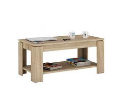 Habitdesign 001639F- Mesa de Centro con revistero Incorporado, mesita elevable de Comedor Modelo Ambit, Medidas: 102 x 50 x 43/54 cm de Alto (Roble Canadian)