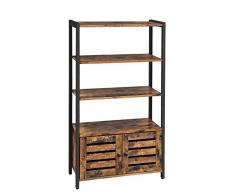 VASAGLE Armario Auxiliar de Almacenamiento Industrial, Armario de Pie, con 3 Estantes y Doble Puertas Persianas, Salón, Dormitorio, Vestíbulo, Cocina, 70 x 30 x 121,5 cm Marrón Rústico LSC75BX