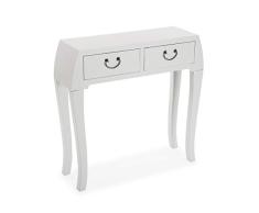 Mimma 21600052 Mesa Consola recibidor con 2 cajones Kioto Blanco, Madera, 80 x 25 x 80 cm