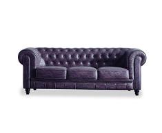 Adec - Chesterfield, Sofa de Tres plazas, Sillon Descanso 3 Personas Acabado en capitone Color Chocolate Vintage, Medidas: 211 cm (Ancho) x 84 cm (Fondo) 75 cm (Alto)