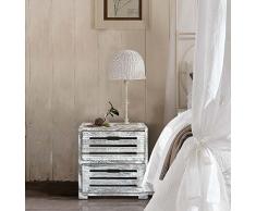 Rebecca Mobili Mesita de Noche Blanca y Gris, cómoda de Madera, 2 cajones, Estilo Shabby, Dormitorio baño - Medidas: 36 x 35 x 24 cm (AxANxF) - Art. RE4597