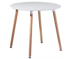 DORAFAIR Estilo Escandinavo Mesa de Comedor Redonda Blanco, Mesa Café Moderna Ronda Mesa y Patas de Madera de Haya, 80 * 72 cm, Blanco