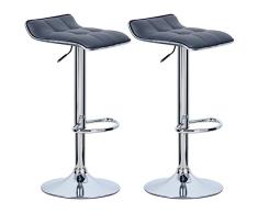 WOLTU BH28gr-2 2X Taburete de Bar, Hecho de Cuero Sintético, Acero Cromado, Caucho Antideslizante, Asiento Acolchado Taburete Alto Cocina Gris