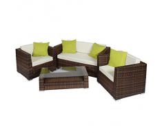 TecTake POLIRATÁN ALUMINIO CONJUNTO TRESILLO MUEBLES DE RATÁN PARA JARDÍN + 2 Set fundas + 4 ALMOHADAS - disponible en diferentes colores - (Negro-Marron | No. 401154)
