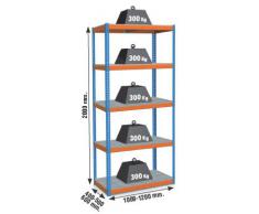 Estantería Metálica Kit Bricoforte metal 1206-5 galvanizado, 2000x1200x600, 5 estantes, bandejas de metal, 300Kg/estante, Simonrack
