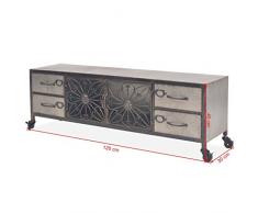 Tidyard Mesa para TV con 4 Ruedas Mueble TV Salón Mesa Televisión Mueble Comedor de Estilo Industrial y Antiguo Decorativa para Dormitorio Estar Acero Galvanizado Cromado 120x30x40cm