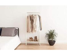 Iris Ohyama Garment Metal Rack PI-B1 Perchero/Espacio de almacenaje con Zapatero de metálico Madera PI-B1-Roble Claro y Blanco, 64 x 40 x 150 cm, MDF