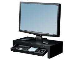 Fellowes Designer Suites - Soporte elevador para monitor de ordenador, ajustable en altura, incorpora bandeja de almacenamiento, color negro