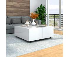 Tidyard Mesa de Centro Extensible Mesa para Sofá,100x100x35 cm,1# Blanco Brillante,con 1 Compartimento Interno y Ruedas Que se Pueden Bloquear