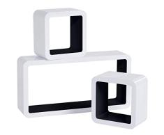 WOLTU Estantería de Pared Estantería Cubo Conjunto de 3 Estante Retro Colgantes CD Libreria Decorativo Baldas Flotante Pared Negro/Blanco RG9229sz