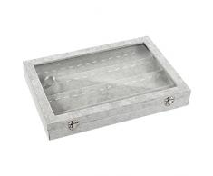 Estuche organizador y expositor de terciopelo gris apilable para joyas y colgantes. 34,9 x 5 x 24,1 cm