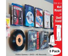 CollectorMount Accesorio de DVD y Videojuego, 45 RPM y BLU-Ray Montaje en Pared y Soporte para Estantería, Invisible y Ajustable, Paquete de 3