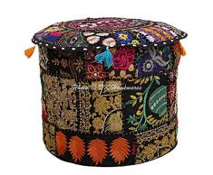 DK Homewares Tradicional Ottomans and footrests Negro Taburete Cubierta De Puff 16 X 16 X 13 Pulgadas Étnico Indio 40 X 40 X 30 Cm Vintage Decoración del Hogar Cubierta De Puff | Cover Only