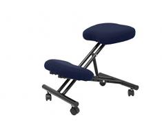 PIQUERAS Y CRESPO Modelo Mahora - Taburete de oficina ergonómico fijo, regulable en varias posiciones y con ruedas - Asiento tapizado en tejido BALI color azul marino (CON RODILLERA)