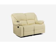 ECODE Sofa Canapé Dos Plazas Reclinable con Masaje por Ondulación Vibrante, Calor Lumbar, Polipiel ECO-8590/2 Beige