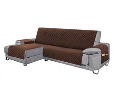 Cabetex Home - Cubre sofá - Chaise Longue - Reversible con ajustes y Bolsillos - Microfibra Acolchada Antimanchas (Chocolate)