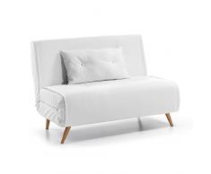 Kave Home - Sofá Cama Clic clac de 2 plazas Tupana en Piel sintética Blanca con Patas de Madera de Haya