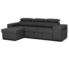 BUDWING John Hogar Sofá Cama 3 Plazas o 4 Plazas Chaise Longue Derecha o Izquierda Esquinero Reposacabezas Ajustable 2 Puffs Negro Salon Decoración de Hogar Polipiel Piel Sintética Negro