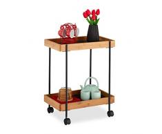 Relaxdays Camarera de 2 Pisos, Carrito Cocina, Carro, Mesita Auxiliar, Bambú-Hierro, 1 Ud, 57 x 46 x 28 cm, marrón Claro y Negro